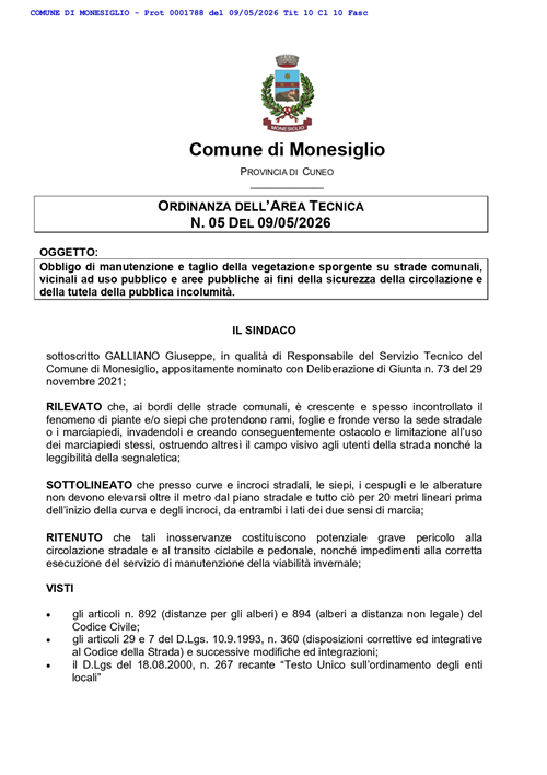 Manutenzione del verde privato e sicurezza stradale: nuova ordinanza comunale