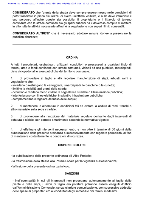 Manutenzione del verde privato e sicurezza stradale: nuova ordinanza comunale